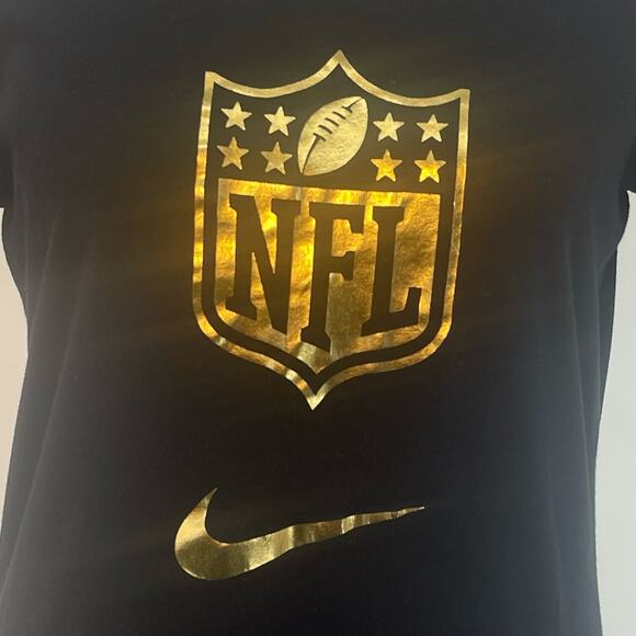 Nike Dri-Fit T-shirt WMNS M Black/Gold Slim Fit Short Sleeve NFL Crew Neck Tee - Picture 2 of 9
